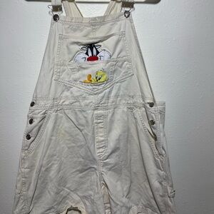 Vintage 1998 Looney Tunes Tweety Bird Sylvestor Women's 18 Bib Overalls Shorts